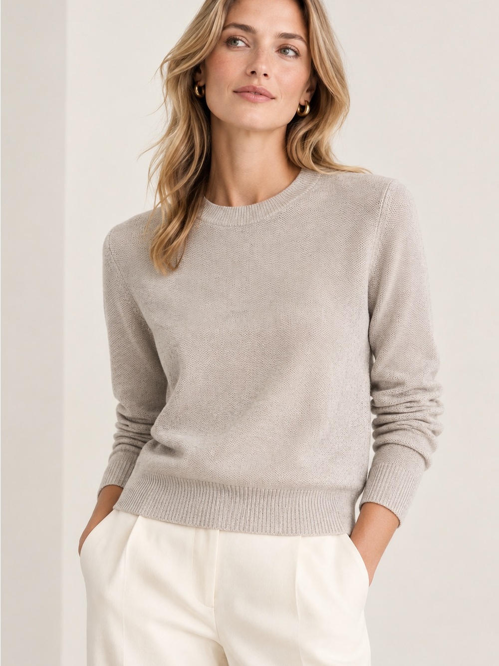 J. Crew Women's Cotton Silk Crewneck Sweater in Light Taupe